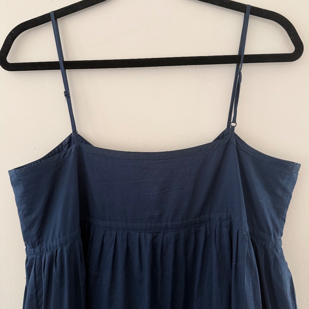 NWOT DKNY Cotton Poplin Navy Strappy Sundress Tiered Lined Tie Cinch Front Midi - Picture 7 of 9